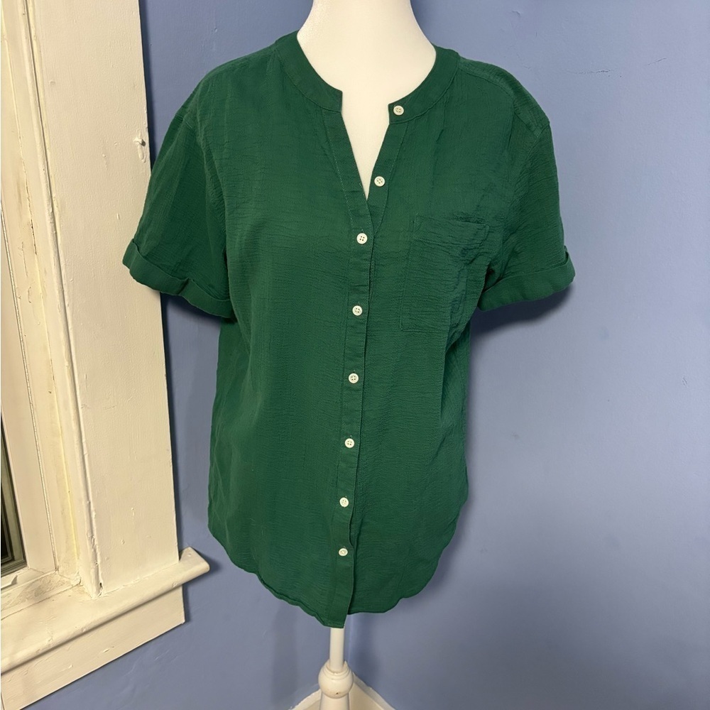 Westbound Green Mandarin Collar Button Down Shirt